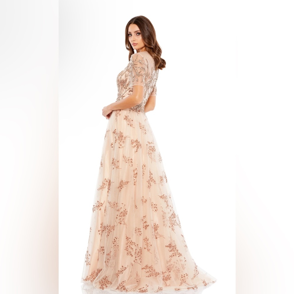 Embellished illusion cap sleeve A-line gown - Picture 2 of 3
